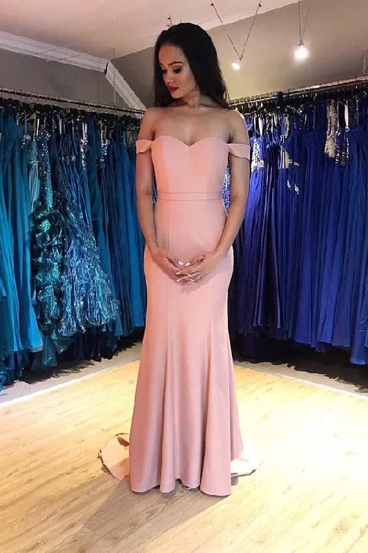 Party dresses with a metallic - thread embroidery for a luxurious touchMermaid Off-the-Shoulder Sweep Train Pink Prom/Evening Dress PG981 Party dresses with a metallic - thread embroidery for a luxurious touchMermaid Off-the-Shoulder Sweep Train Pink Prom/Evening Dress PG981