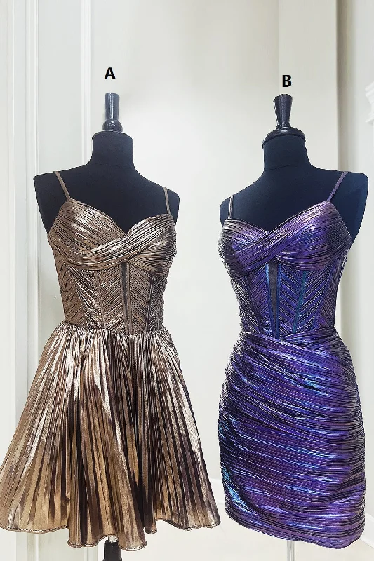 Party dresses with a paisley pattern for a bohemian - inspired lookMetallic Spaghetti Straps Corset Ruched Short Prom Dress Party dresses with a paisley pattern for a bohemian - inspired lookMetallic Spaghetti Straps Corset Ruched Short Prom Dress