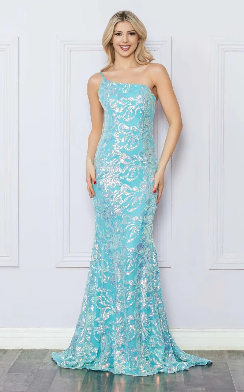 Formal dresses with one - shoulder ruffled straps and sequined bodices for a trendy and eye - catching lookNox Anabel R1308 Dress
