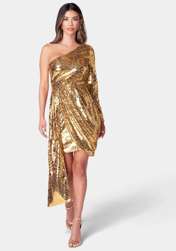 Halter - neck party dresses for a stylish and secure fitOne Shoulder Sequin Sash Dress Halter - neck party dresses for a stylish and secure fitOne Shoulder Sequin Sash Dress