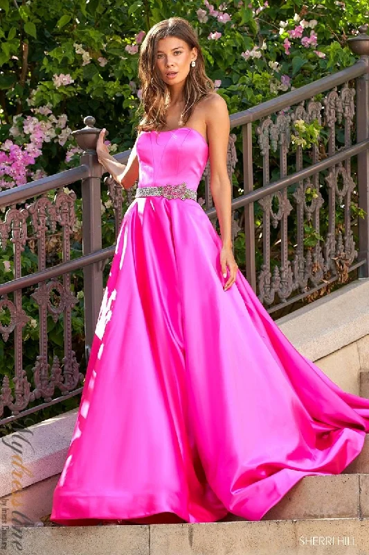 Prom dresses with keyhole backs and rhinestone - studded straps for a flirty lookSherri Hill 54785