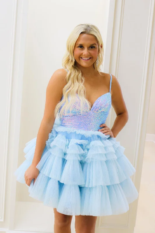Sheath party dresses in a bold color for a statement - making outfitSparkly Light Blue A-Line Tiered Sequins Spaghetti Straps Short Prom Dress Sheath party dresses in a bold color for a statement - making outfitSparkly Light Blue A-Line Tiered Sequins Spaghetti Straps Short Prom Dress