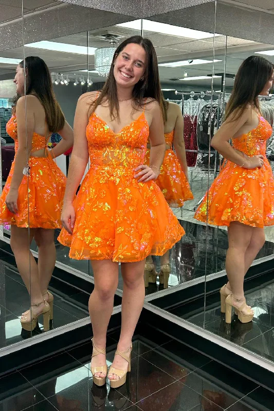 Party dresses with a jacquard pattern for a rich and detailed lookSparkly Orange A-Line Sequined Embroidery Spaghetti Straps Short Prom Dress Party dresses with a jacquard pattern for a rich and detailed lookSparkly Orange A-Line Sequined Embroidery Spaghetti Straps Short Prom Dress