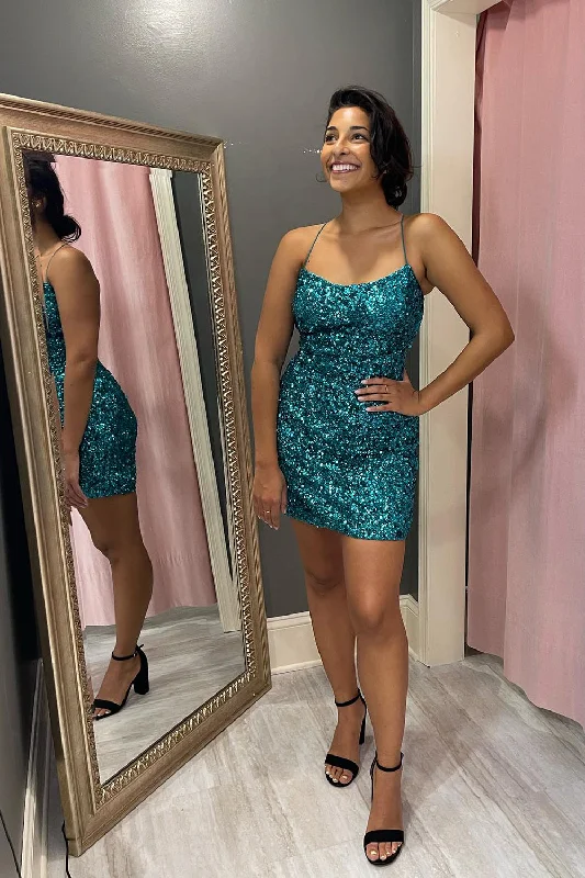 Party dresses with a metallic - thread embroidery for a luxurious touchSparkly Turquoise Tight Sequins Lace-Up Short Prom Dress Party dresses with a metallic - thread embroidery for a luxurious touchSparkly Turquoise Tight Sequins Lace-Up Short Prom Dress