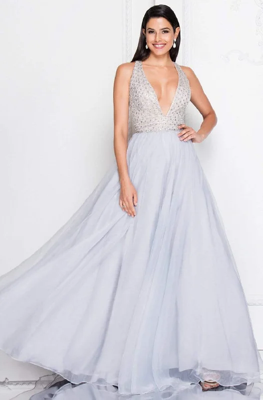 Terani Couture - 1811P5814 Embellished Deep V-neck Ballgown