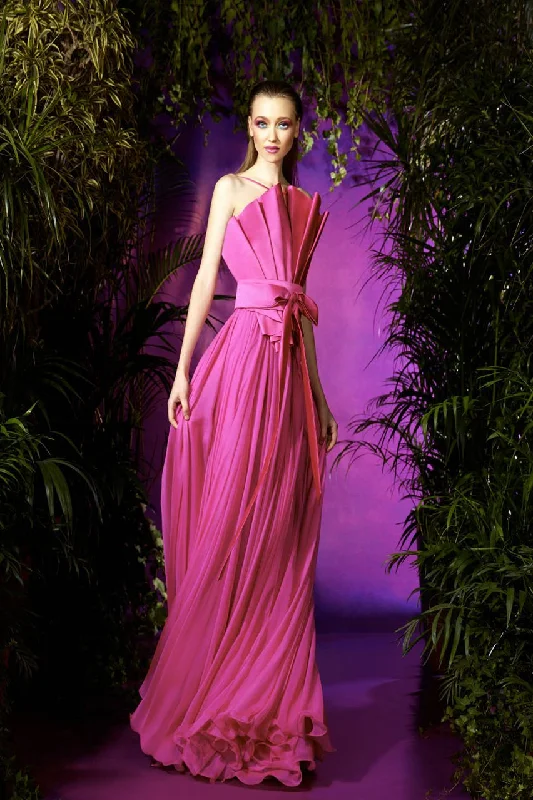 Formal dresses with pleated yokes and button - up fronts for a classic and refined lookZiad Germanos WA0068 Formal dresses with pleated yokes and button - up fronts for a classic and refined lookZiad Germanos WA0068