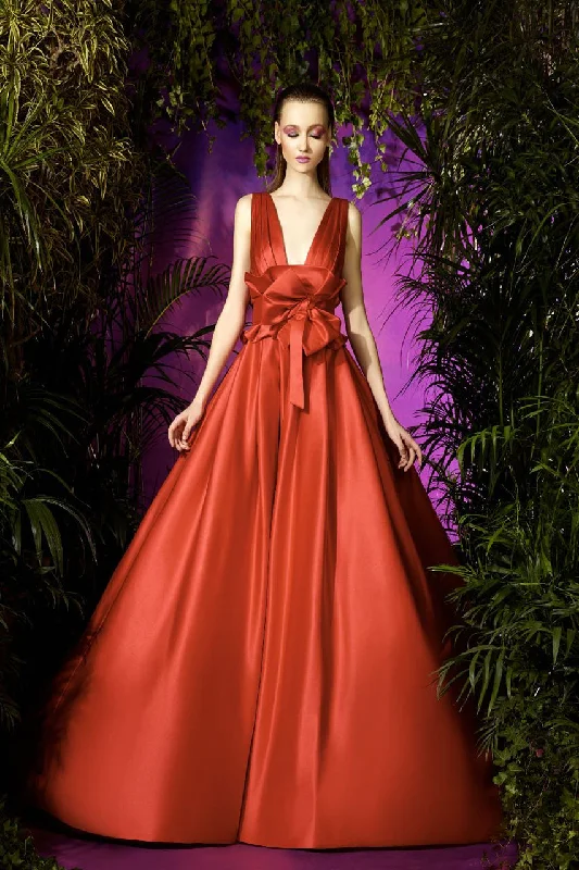 Tea - length formal dresses with lace trim for a semi - formal promZiad Germanos WA0082 Tea - length formal dresses with lace trim for a semi - formal promZiad Germanos WA0082