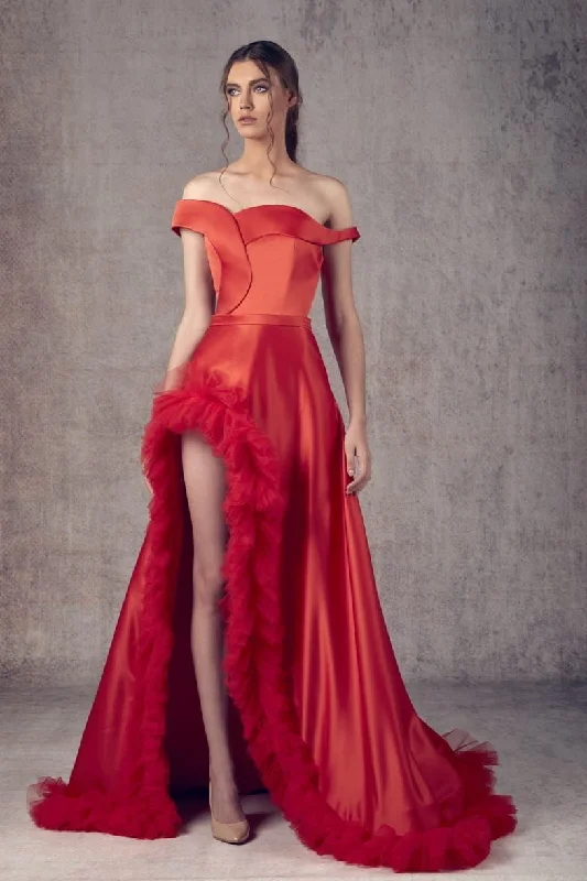 Formal dresses with ruffled skirts and bow accents for a charming prom appearanceZiad Germanos WA0124 Formal dresses with ruffled skirts and bow accents for a charming prom appearanceZiad Germanos WA0124