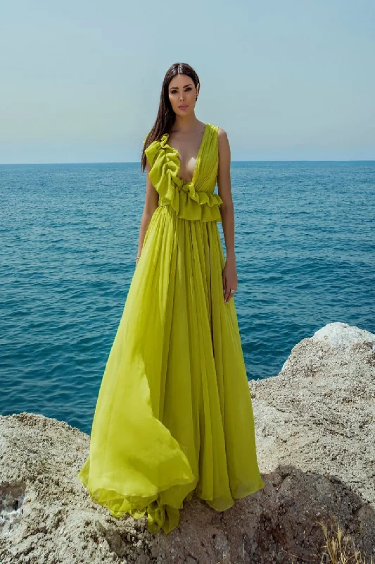 Prom dresses with lace - up side panels and ruffled bodices for a feminine and detailed lookZiad Germanos WA0206 Prom dresses with lace - up side panels and ruffled bodices for a feminine and detailed lookZiad Germanos WA0206
