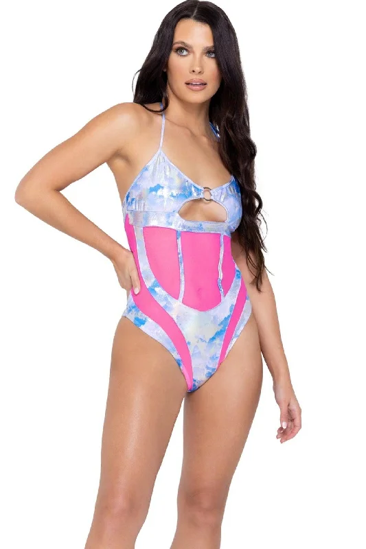 Convertible Straps Bodysuits for Multiple Styling OptionsCloud Print & Sheer Romper