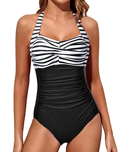 Women's Cut - Out One - Pieces in Black with Geometric Shapes for a Modern and Edgy StyleAdjustable Halter Neck Swimsuits Halter Vintage Swimwear-Black And White Stripe Women's Cut - Out One - Pieces in Black with Geometric Shapes for a Modern and Edgy StyleAdjustable Halter Neck Swimsuits Halter Vintage Swimwear-Black And White Stripe