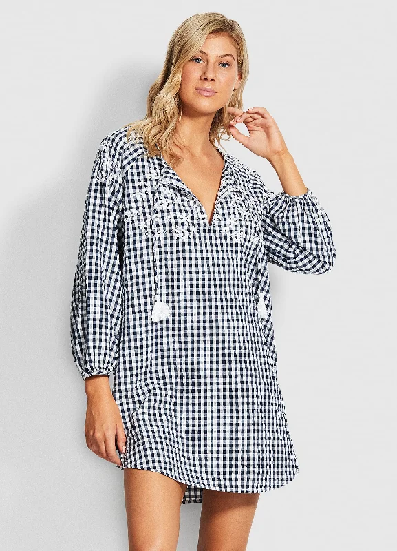 Opaque cover ups for a more modest beach lookAlly Gingham Cover Up - Blue