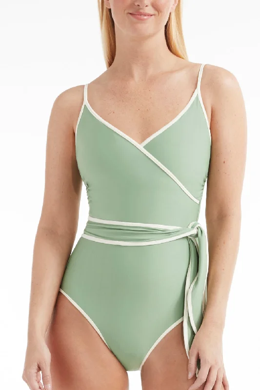 Plus Size Women's Ruffled Hem One - Pieces in Pink for a Feminine and Flirty Summer OutfitAmelia V-Neck Wrap One-Piece Swimsuit