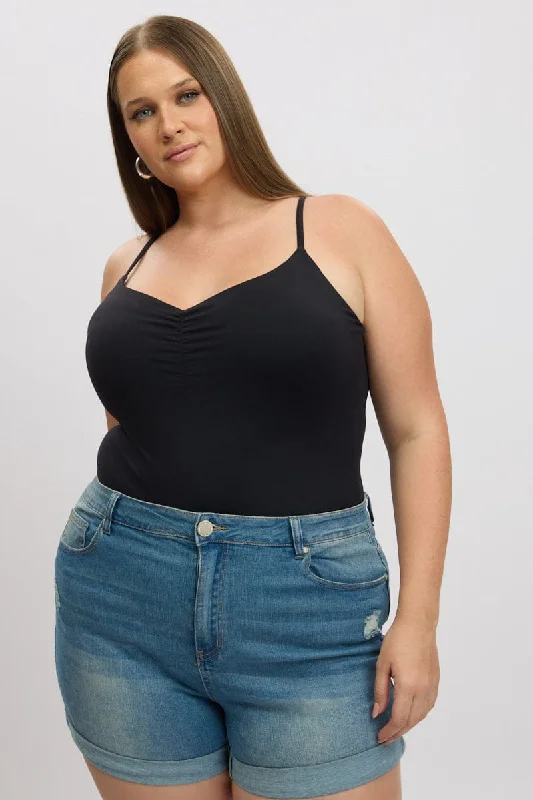 Printed Bodysuits with Floral Patterns for a Feminine VibeBlack Bodysuit Singlet Front Ruched Supersoft Printed Bodysuits with Floral Patterns for a Feminine VibeBlack Bodysuit Singlet Front Ruched Supersoft