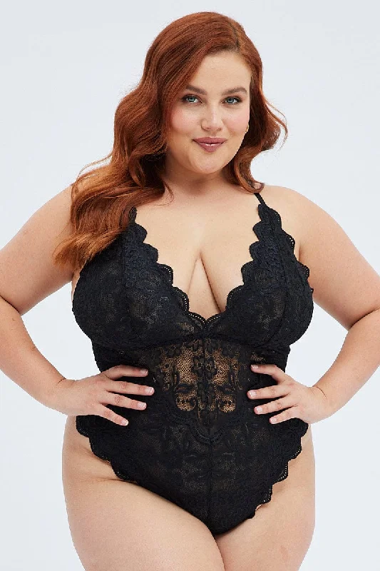 Compression Bodysuits for Post - Workout RecoveryBlack Lace One Piece Bodysuit