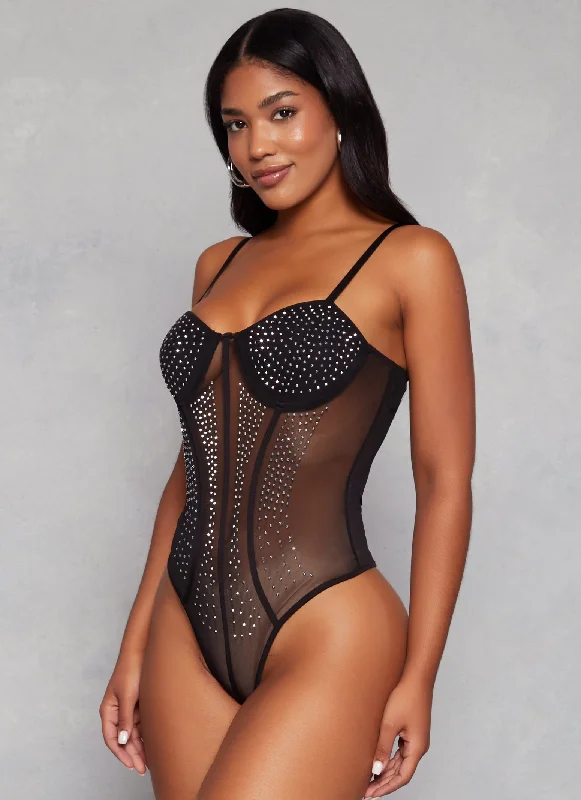 Seamless Bodysuits for a Smooth Underwear LookRhinestone Mesh Detail Bustier Bodysuit Seamless Bodysuits for a Smooth Underwear LookRhinestone Mesh Detail Bustier Bodysuit