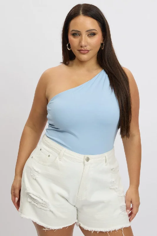 Button - Front Bodysuits with a Classic and Timeless AppealBlue Bodysuit One Shoulder Button - Front Bodysuits with a Classic and Timeless AppealBlue Bodysuit One Shoulder