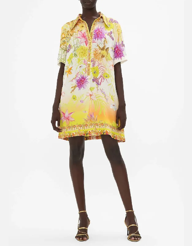 Round - neck cover ups for a classic and simple lookShort Sleeve Mini Shirt Dress How Does Your Garden Grow Round - neck cover ups for a classic and simple lookShort Sleeve Mini Shirt Dress How Does Your Garden Grow