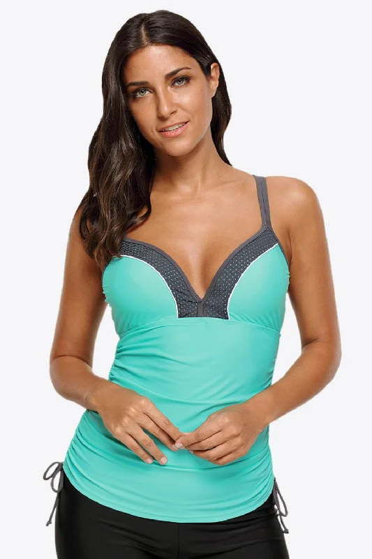 Women's Sheer - Paneled Swim Tops in Blue for a Flirty and Alluring Poolside LookContrast Sweetheart Neck Swim Cami Women's Sheer - Paneled Swim Tops in Blue for a Flirty and Alluring Poolside LookContrast Sweetheart Neck Swim Cami