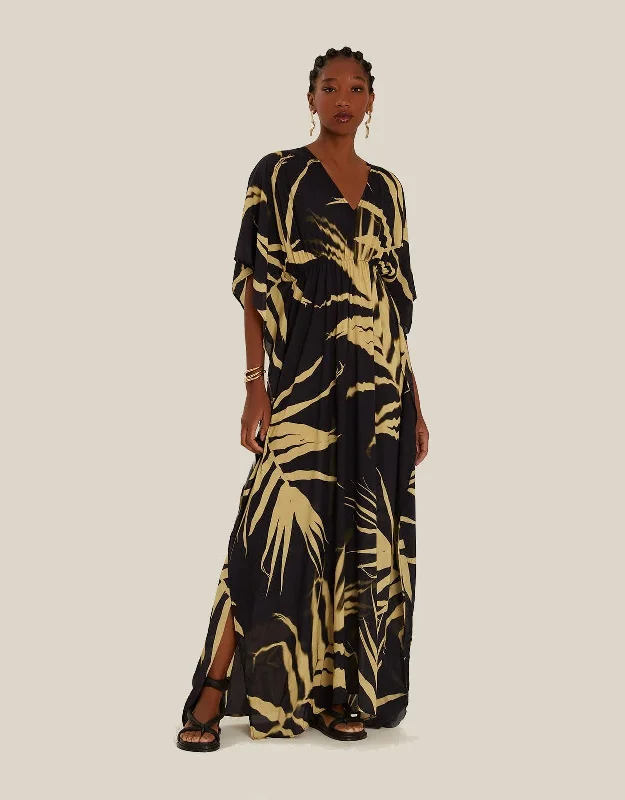 Plus - size floral print cover ups for a stylish beach lookReflection Gathered Kaftan Black Plus - size floral print cover ups for a stylish beach lookReflection Gathered Kaftan Black