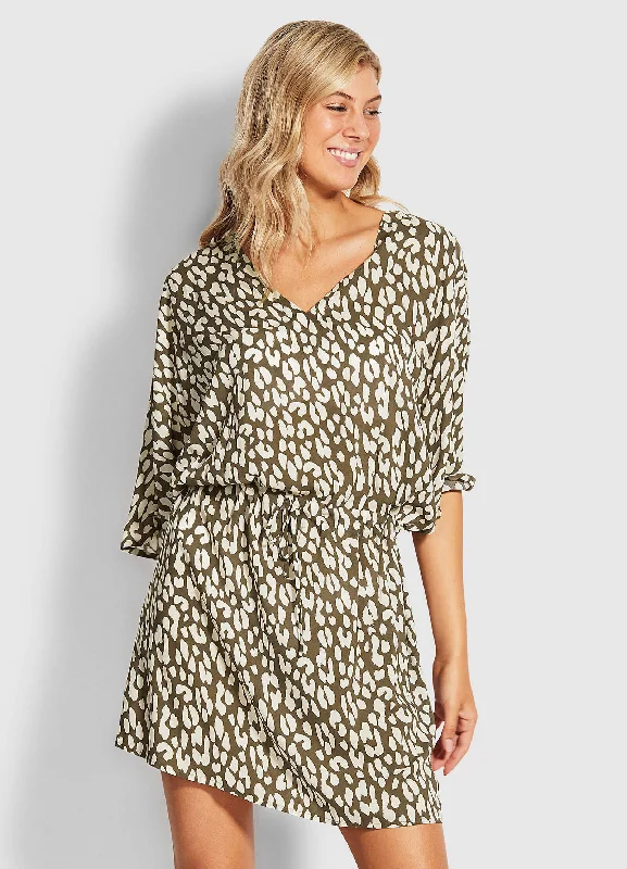Opaque cover ups for a more modest beach lookLeopard Kaftan - Khaki