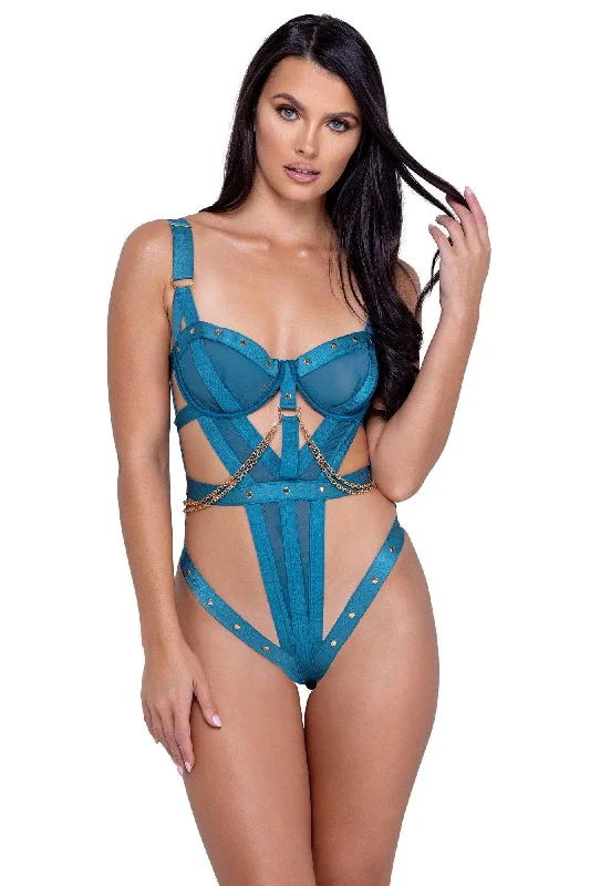Lace Bodysuits for a Sexy and Elegant Bedroom LookStudded Teddy With Chain Accents