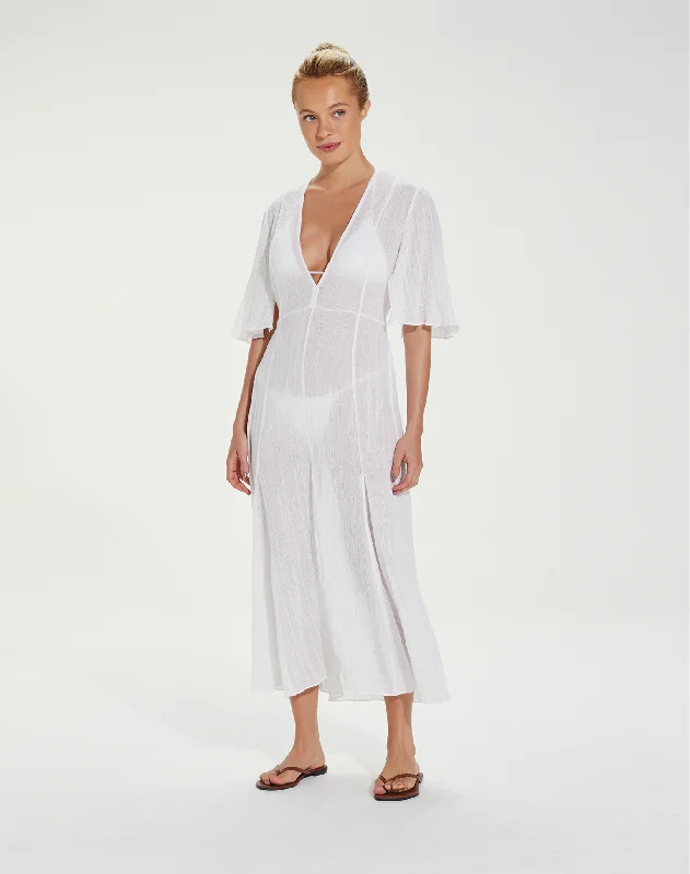 Moisture - wicking cover ups for staying dry during beach activitiesLong Malia Caftan - White