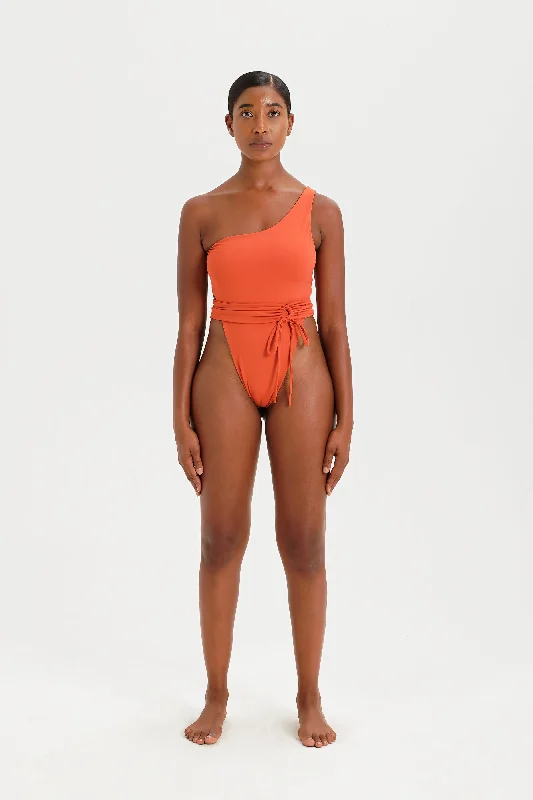 Plus Size Women's Ruffled Hem One - Pieces in Pink for a Feminine and Flirty Summer OutfitMaddox One Piece - Rust