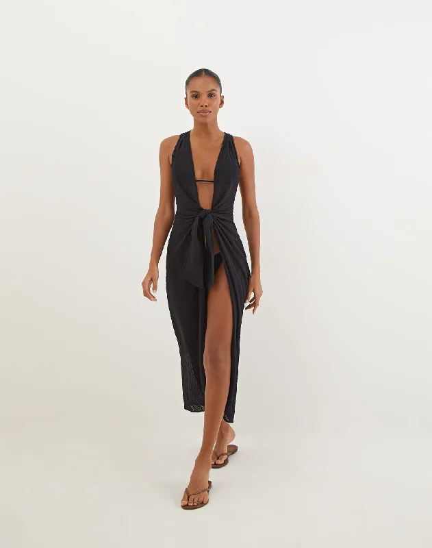 Maternity stretchy cover ups for pregnant beachgoersMita Long Cover Up - Black