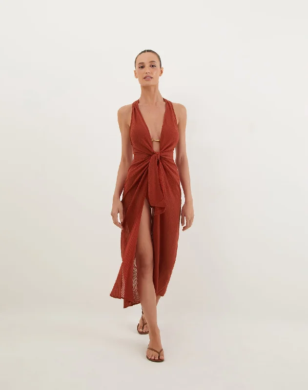 Wrinkle - resistant cover ups for easy travel to beach destinationsMita Long Cover Up - Redwood Wrinkle - resistant cover ups for easy travel to beach destinationsMita Long Cover Up - Redwood