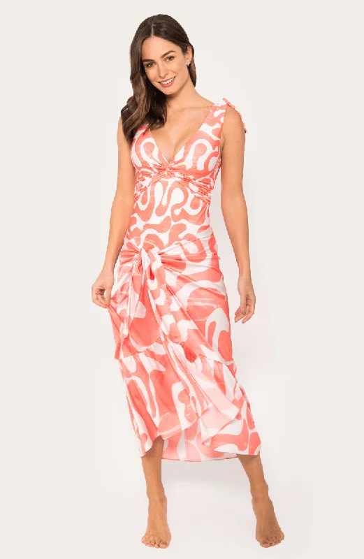 Printed sarong - style cover ups for a tropical vacation lookAbstracto Coral Danzante, Pareo Largo Estampado Printed sarong - style cover ups for a tropical vacation lookAbstracto Coral Danzante, Pareo Largo Estampado