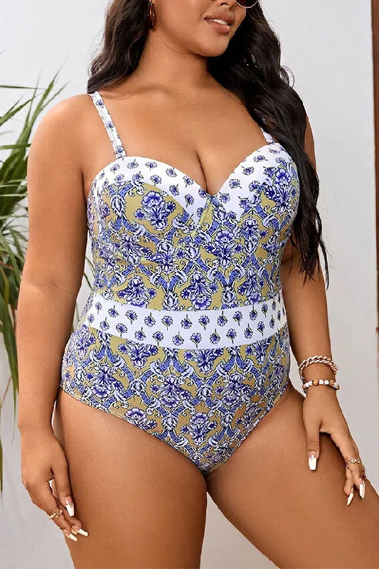 Plus Size Women's Boho - Style One - Pieces in Multicolor with Tassels for a Festival VibePlus Size Boho Floral Print V Neck One Piece Swimsuit Plus Size Women's Boho - Style One - Pieces in Multicolor with Tassels for a Festival VibePlus Size Boho Floral Print V Neck One Piece Swimsuit