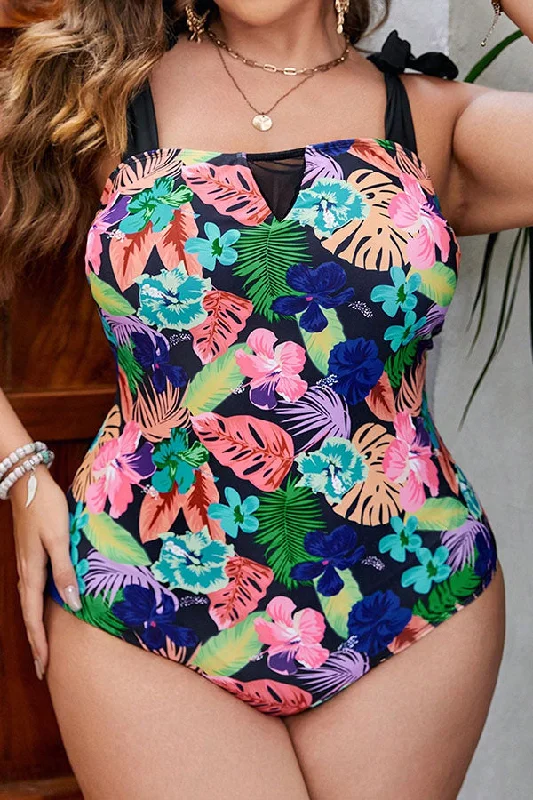 Plus Size Women's Wrap - Style One - Pieces in Burgundy with Belt for a Figure - Flattering OptionPlus Size Leaves Floral Print Wide Strap One Piece Swimsuit Plus Size Women's Wrap - Style One - Pieces in Burgundy with Belt for a Figure - Flattering OptionPlus Size Leaves Floral Print Wide Strap One Piece Swimsuit