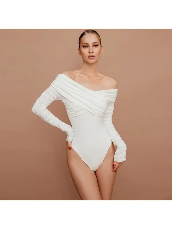 Metallic Bodysuits for a Glitzy and Glamorous Night OutRuched Off Shoulder High Rise Bodysuits Metallic Bodysuits for a Glitzy and Glamorous Night OutRuched Off Shoulder High Rise Bodysuits