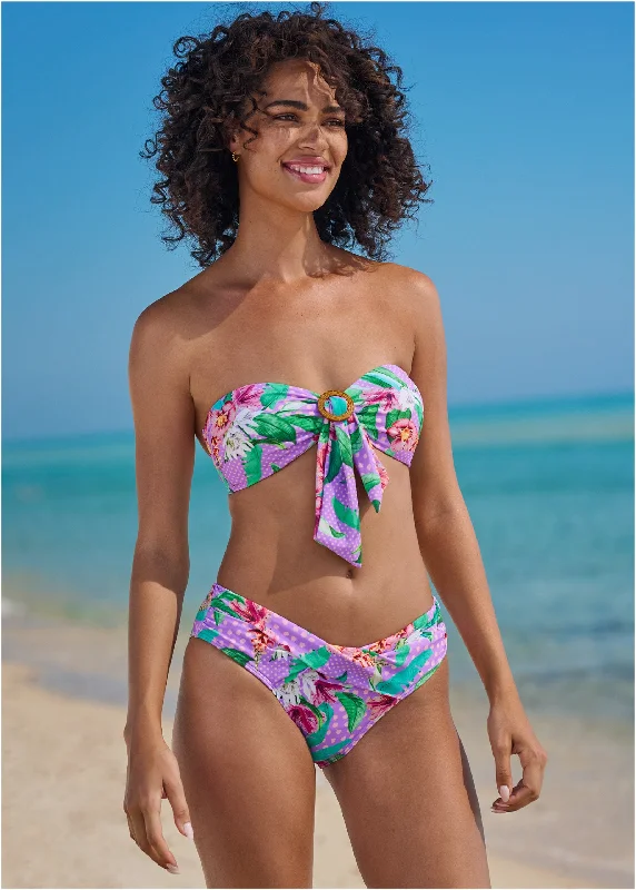 Plus Size Women's Floral - Embroidery Swim Tops in Cream for a Delicate and Elegant AppearanceRing Front Bandeau Top - Polka Dot Jungle Plus Size Women's Floral - Embroidery Swim Tops in Cream for a Delicate and Elegant AppearanceRing Front Bandeau Top - Polka Dot Jungle