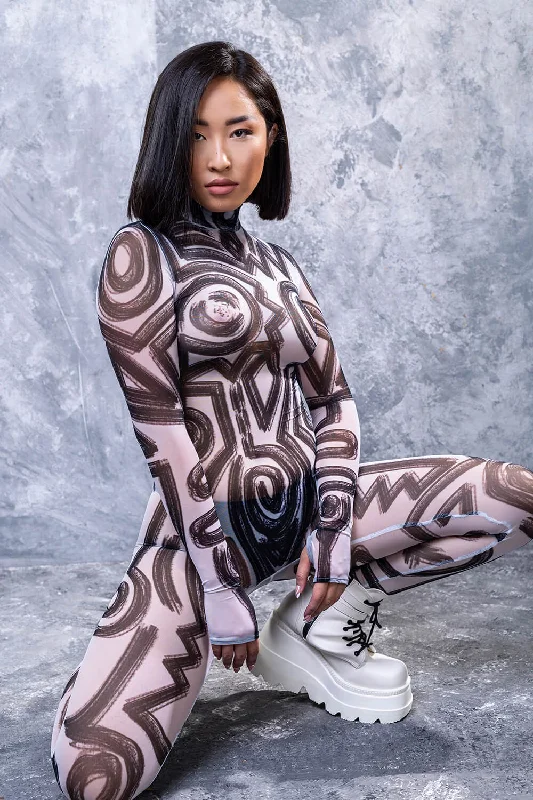 Long - Sleeve Bodysuits for Cold Weather LayeringThe Tribe Is Calling White Full Mesh Costume Long - Sleeve Bodysuits for Cold Weather LayeringThe Tribe Is Calling White Full Mesh Costume
