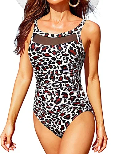 Plus Size Women's Ruffled Hem One - Pieces in Pink for a Feminine and Flirty Summer OutfitTummy Control One Piece Swimsuits for Women Vintage Mesh Bathing Suits