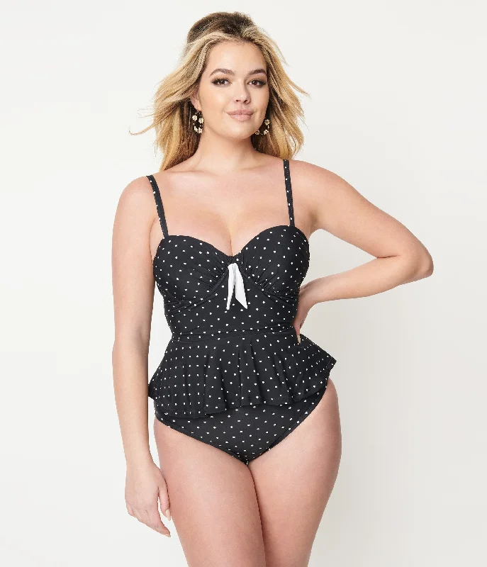 Plus Size Women's Print - Blocked Swim Tops in Multicolor for a Trendy and Fashion - Forward LookUnique Vintage Black & White Pin Dot Peplum Solana Tankini Swim Top