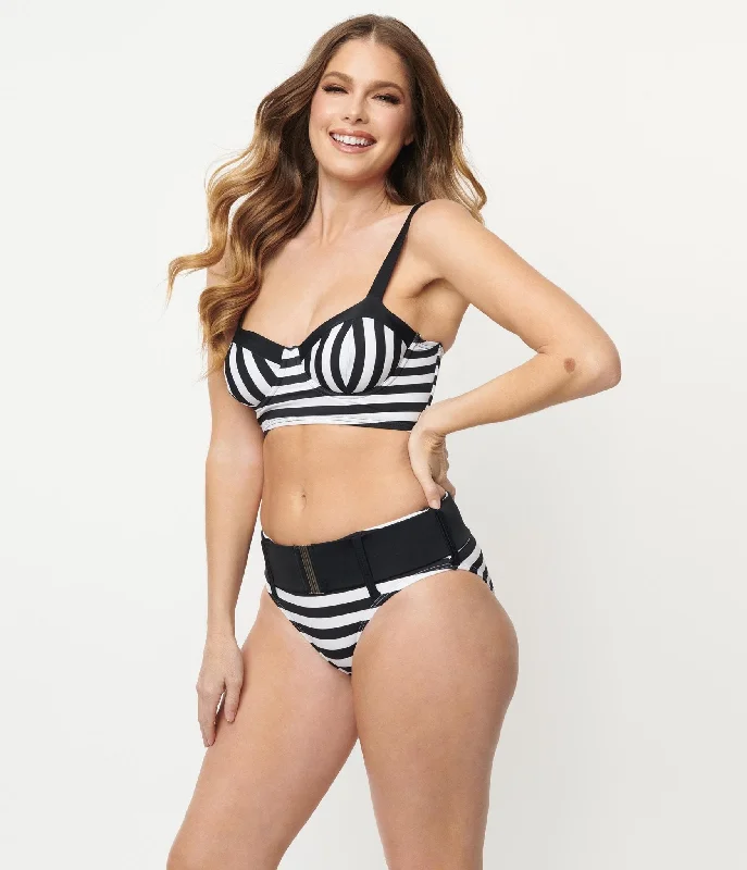Women's High - Neck Swim Tops in Navy with Zipper for a Sleek and Sporty LookUnique Vintage Black & White Stripe Marlene Crop Swim Top Women's High - Neck Swim Tops in Navy with Zipper for a Sleek and Sporty LookUnique Vintage Black & White Stripe Marlene Crop Swim Top