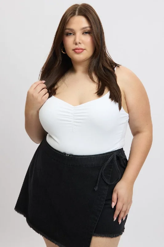 Plus - Size Bodysuits with a Comfortable and Flattering FitWhite Bodysuit Singlet Front Ruched Supersoft Plus - Size Bodysuits with a Comfortable and Flattering FitWhite Bodysuit Singlet Front Ruched Supersoft