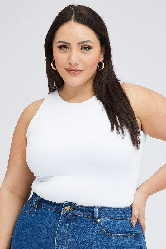 Ruffled Bodysuits with a Playful and Feminine TouchWhite Bodysuit Sleeveless Crew Neck Ruffled Bodysuits with a Playful and Feminine TouchWhite Bodysuit Sleeveless Crew Neck