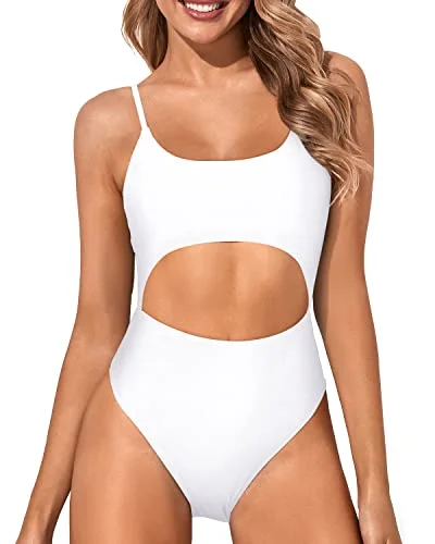 Lace Up Adjustable Sexy Cutout One Piece Swimsuits-White